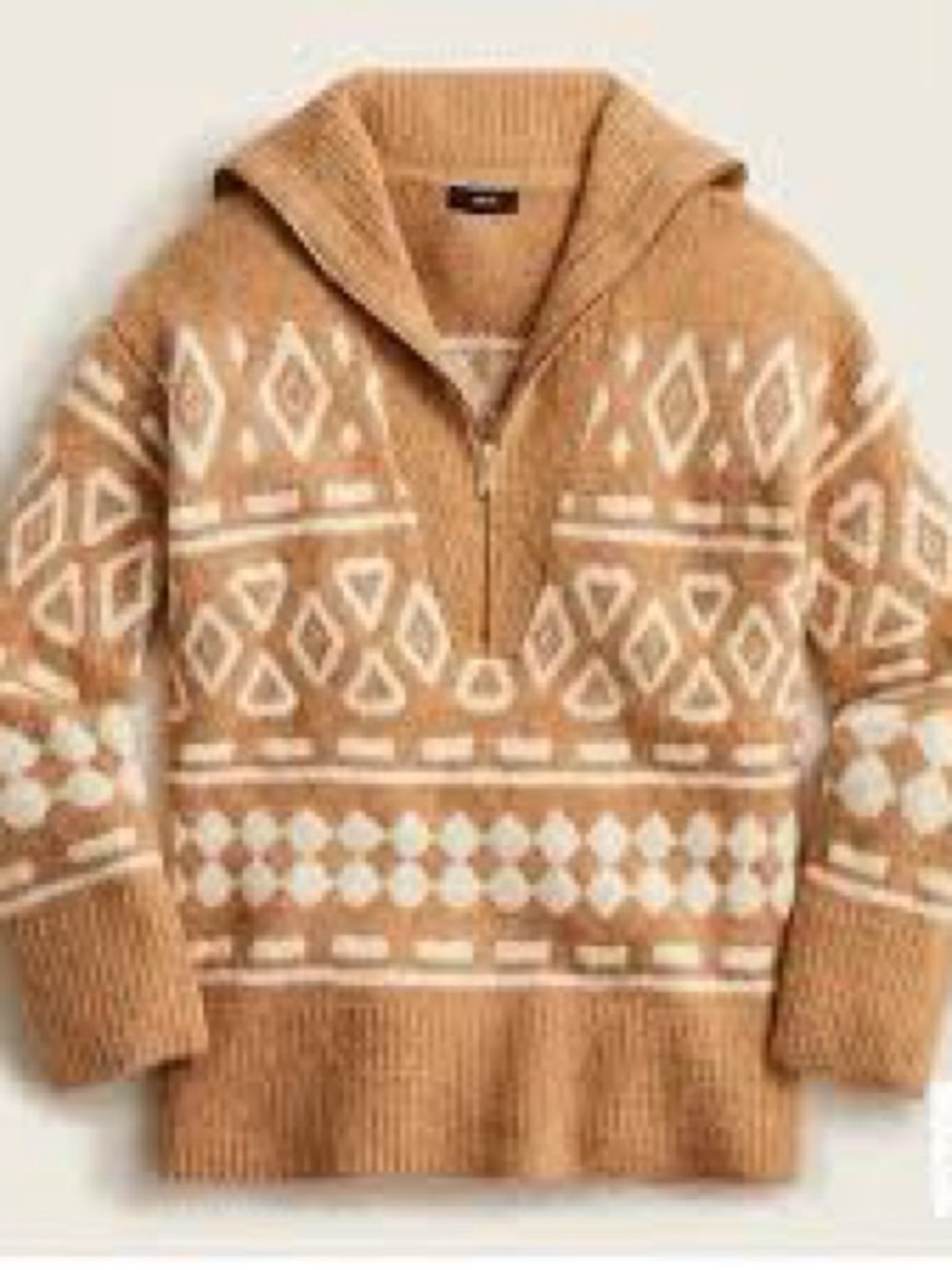 J Crew Sweater Womens L/XL Brown Relaxed Half Zip in Geometric Knit EUC